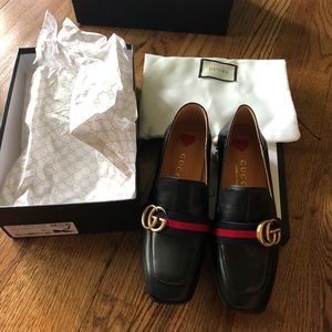 Peyton Mid Heel Black Leather Loafer Shoes Size 7